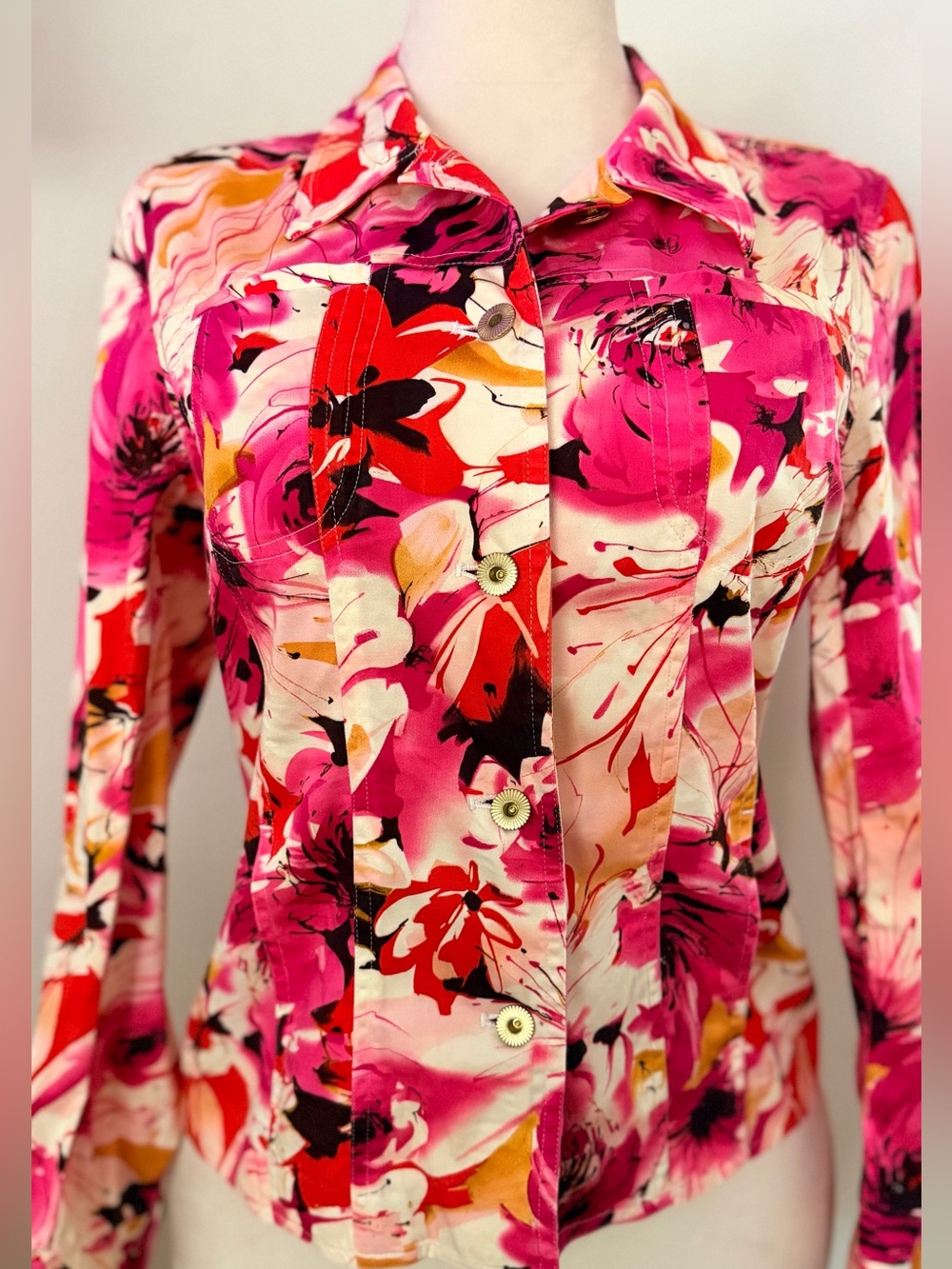 Laura Ashley Y2K Pink Floral Fitted Jacket M Barbiecore Maximalist Retro 2000s
